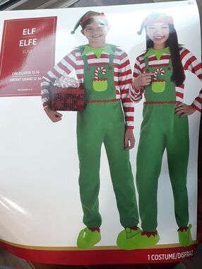 Kids Green Elf Overalls Costume with Red-White Striped Top Hat And Elf Booties